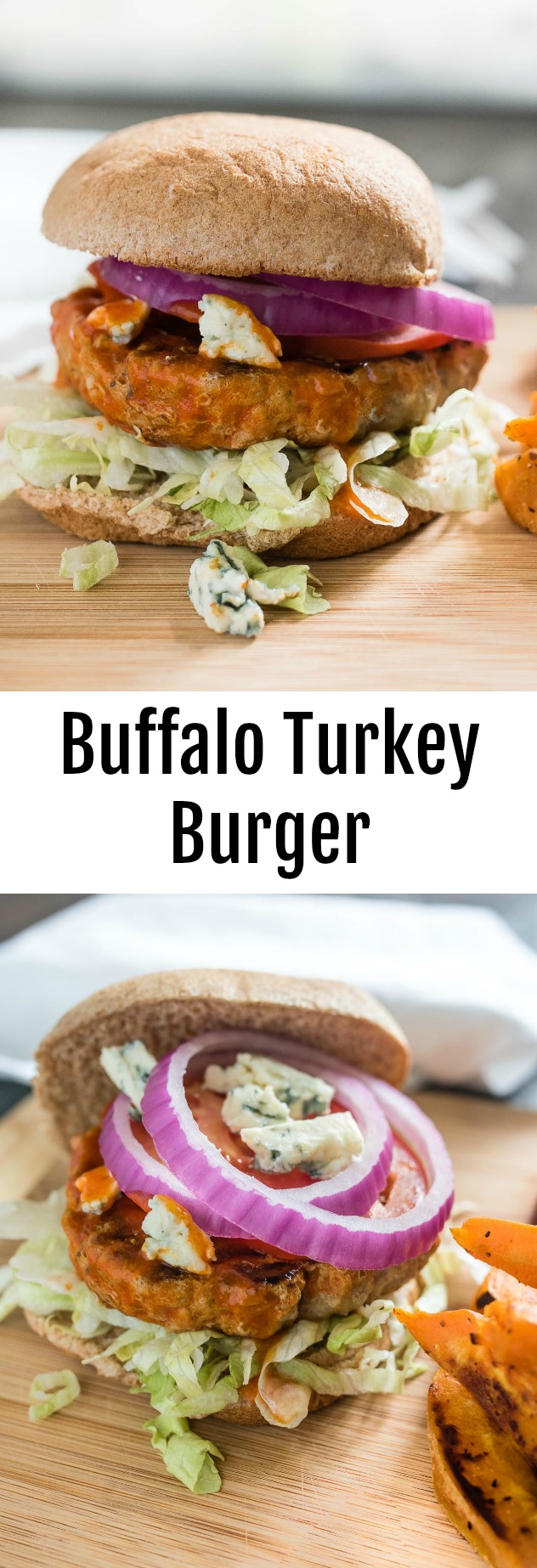 Skip the fried wings and make some easy and tasty Buffalo Turkey Burgers. For a low carb version serve them in lettuce wraps instead of on a bun!