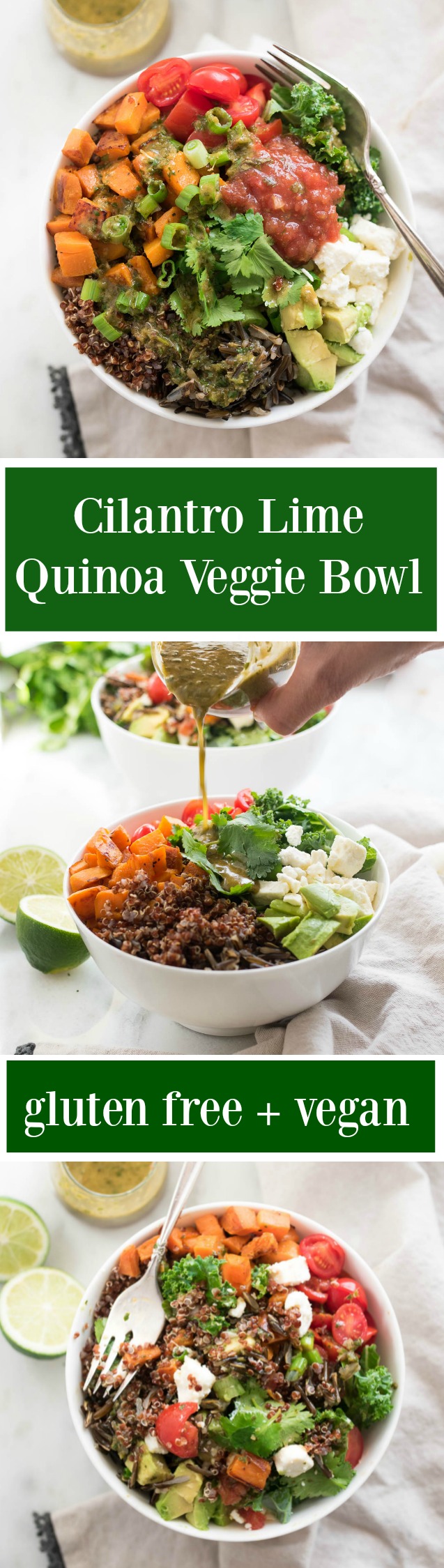 Cilantro Lime Quinoa Veggie Bowl is a protein and nutrient packed vegan and gluten free meal that works great for lunches throughout the week!