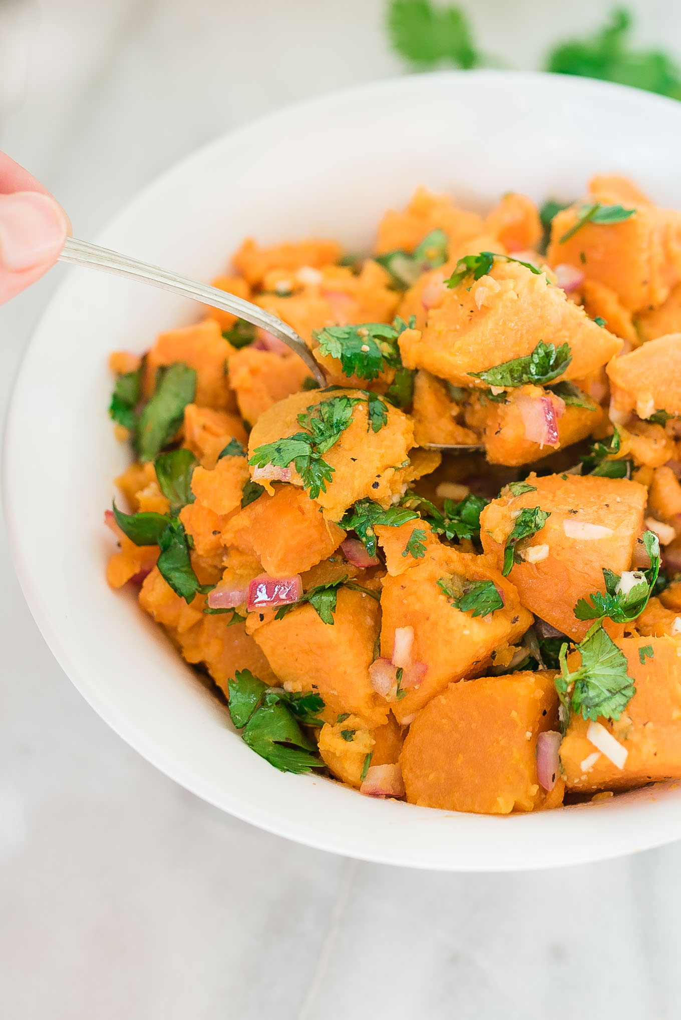 Cilantro Lime Sweet Potato Salad is bursting with flavor from the sweet potatoes and the garlicky and citrus dressing- it's a match made in heaven!