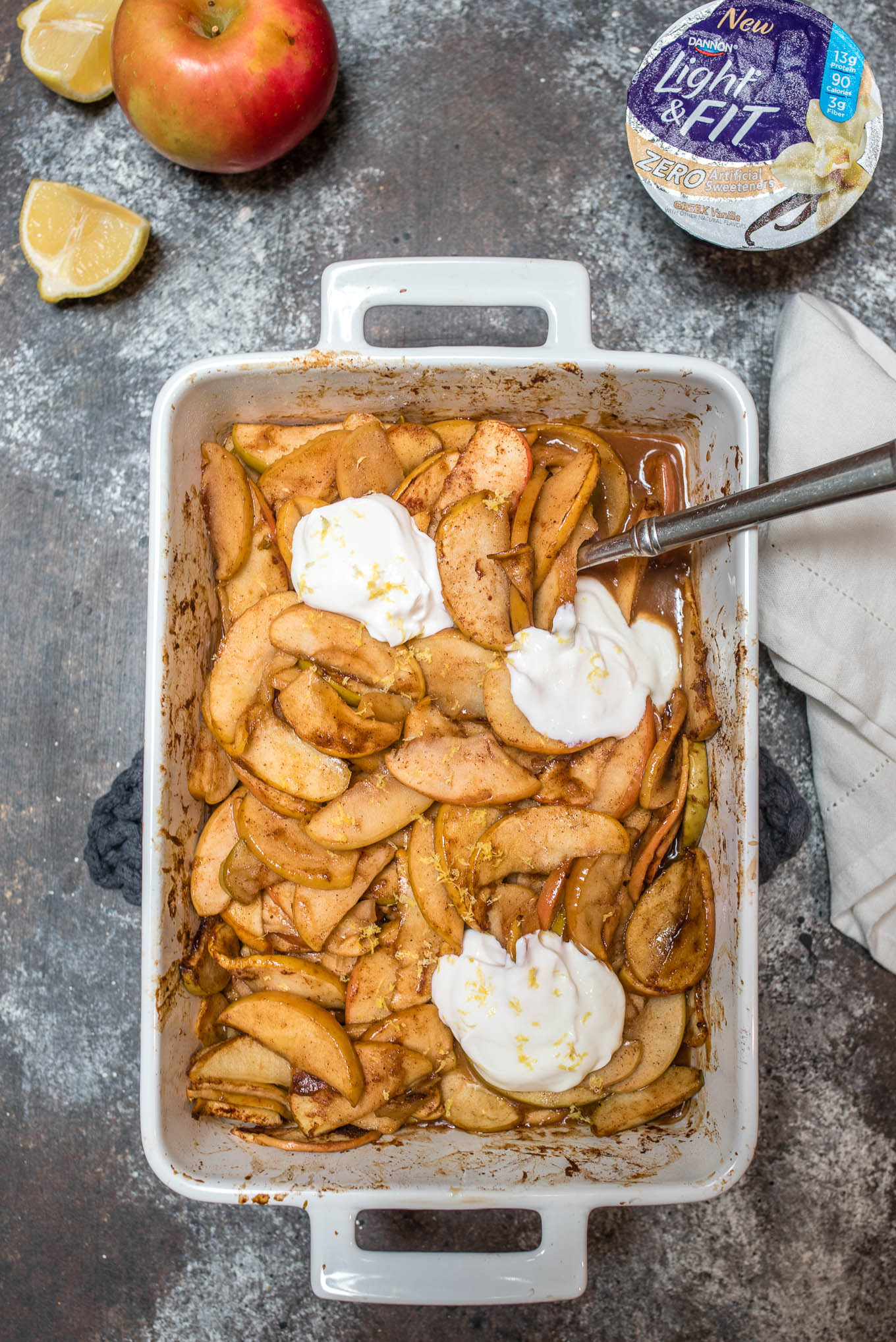 Cinnamon Baked Apples with Yogurt satisfies that apple pie sweet tooth while being a healthier option with fewer calories.