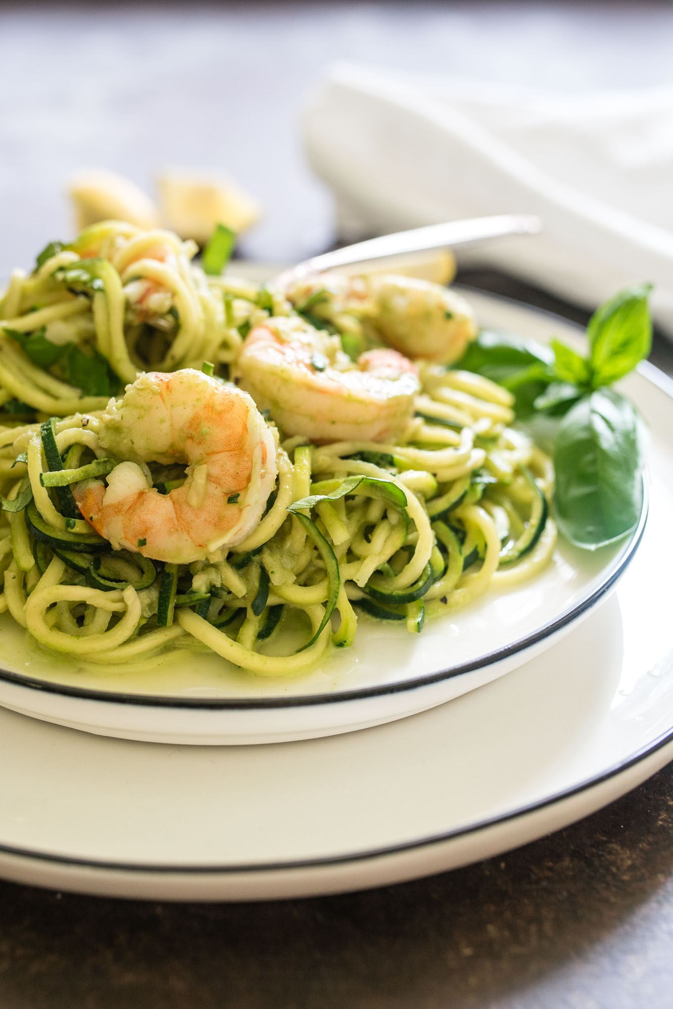 Creamy Basil Zucchini Noodles with Shrimp is a light and healthy dish, naturally gluten free, perfect for those light summer meals.