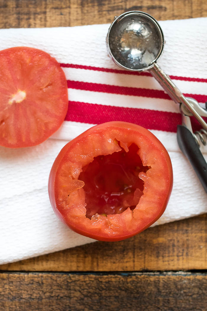 Cumin Chicken Salad Stuffed Tomatoes- delicious spiced chicken salad that can be enjoyed on bread, crackers or stuffed in an avocado, tomato or lettuce! #glutenfree | 