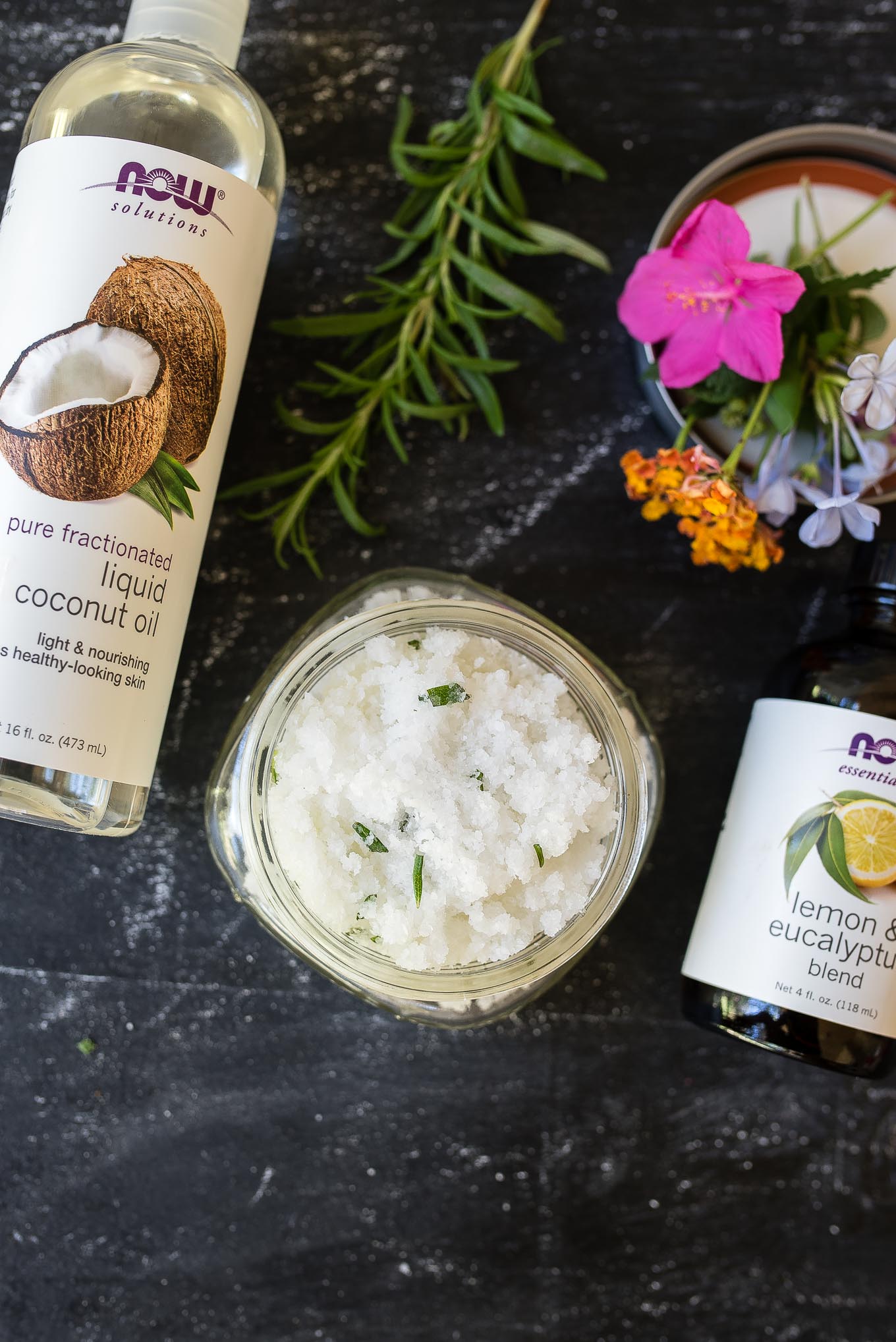 DIY Salt Scrub with coconut oil takes minutes to make and will leave your skin feeling exfoliated and super soft!