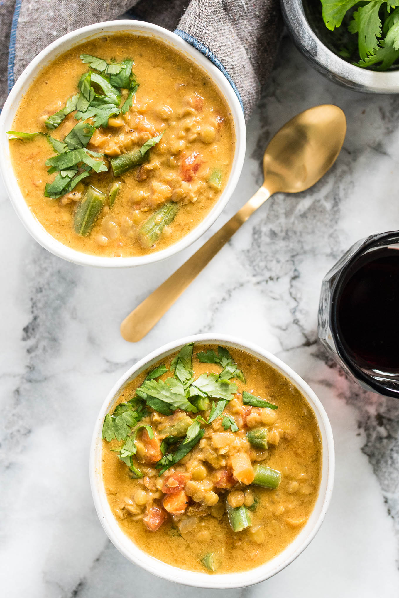 The Easiest Curried Lentil soup is vegan, protein packed and naturally gluten free. Perfect for a simple meatless meal.