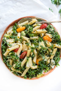 Kale Caesar Pasta Salad with Avocado