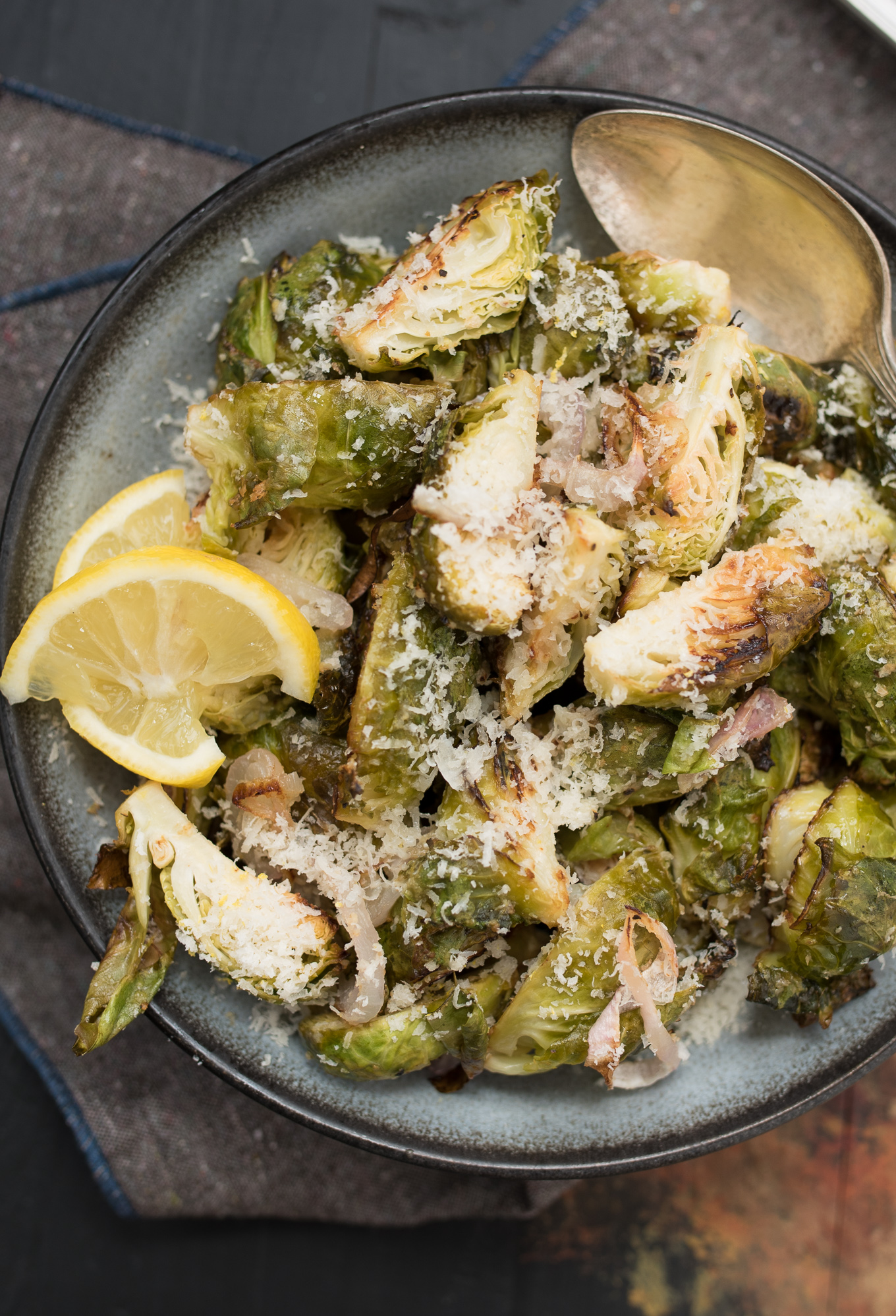 Parmesan Lemon Brussels Sprouts with Shallots are a gluten-free, low calorie, healthy side that work well with a variety of main dishes. 