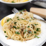 Lemon and Walnut Angel Hair Pasta- ready in less than 15 minutes + vegetarian. A simple weeknight side! | 