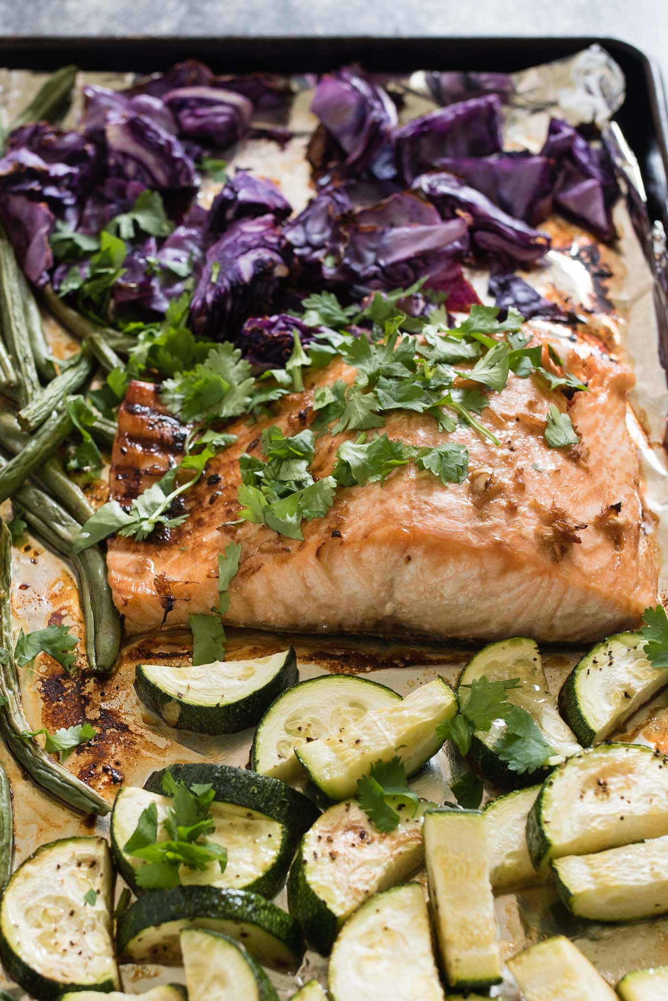 One Sheet Pan Asian Salmon and Veggies is for the healthy conscious salmon lover that wants an easy, tasty and healthy meal.