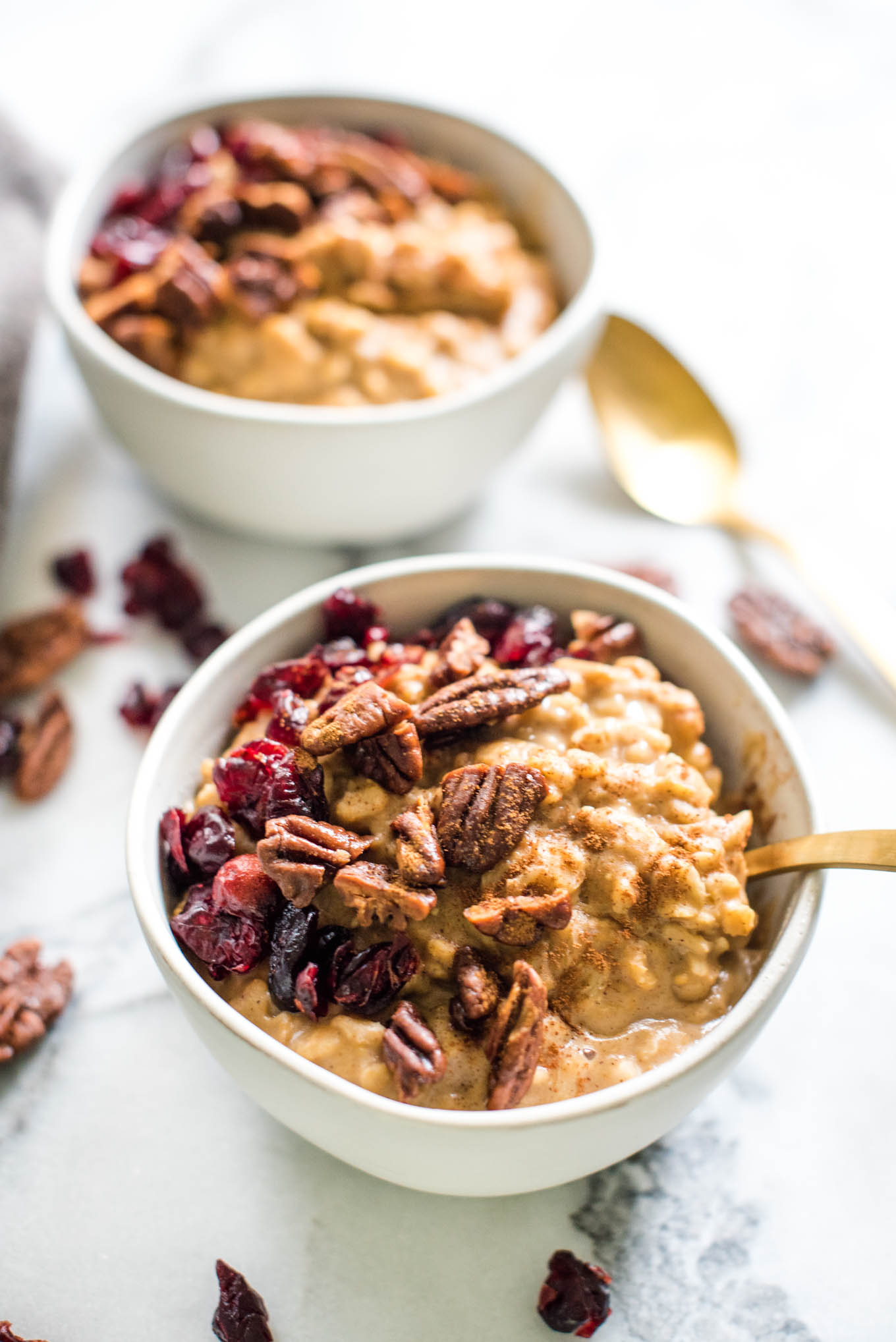 Pumpkin Chai Spiced Oatmeal in a bowl