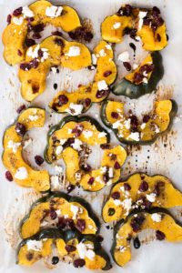 Roasted Acorn Squash with Cranberries, Goat Cheese and Balsamic Glaze