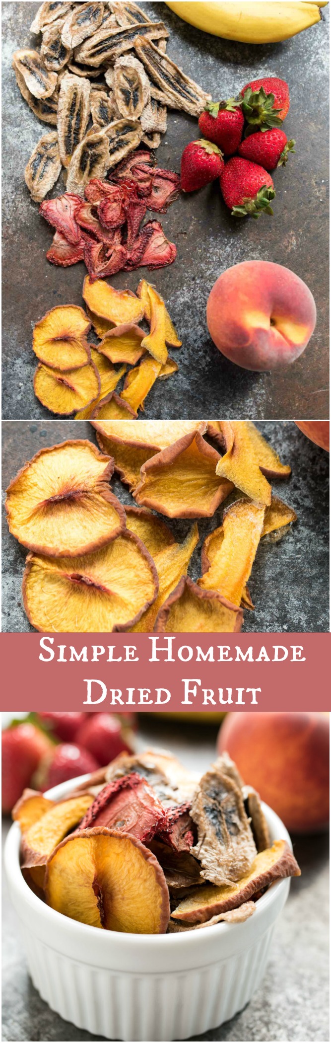 Simple Homemade Dried Fruit- all you need is fresh fruit and a low oven setting to make this no sugar added dried fruit! | 