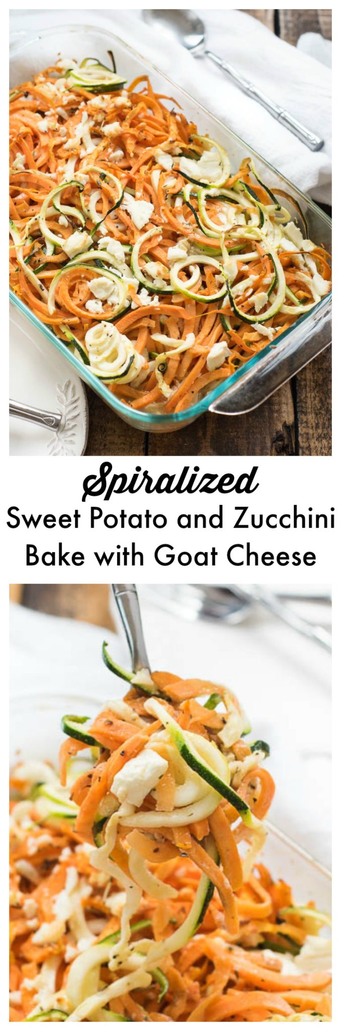 Coconut Spiralized Sweet Potato and Zucchini Bake with Goat Cheese- simple to prepare and great to pair with any protein #glutenfree and #Paleo friendly | 