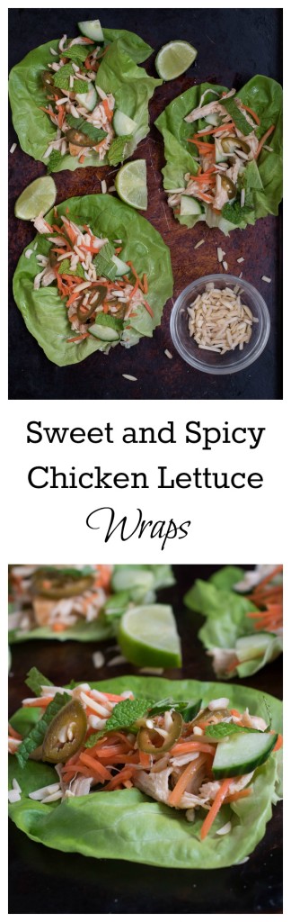 Sweet and Spicy Chicken Lettuce Wraps- low carb, high protein, super simple for a light dinner or appetizer night | 