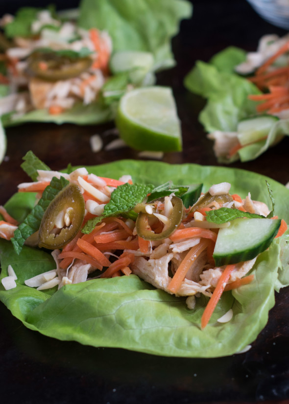 Sweet and Spicy Chicken Lettuce Wraps- low carb, high protein, super simple for a light dinner or appetizer night | 