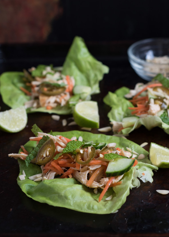 Sweet and Spicy Chicken Lettuce Wraps- low carb, high protein, super simple for a light dinner or appetizer night | 