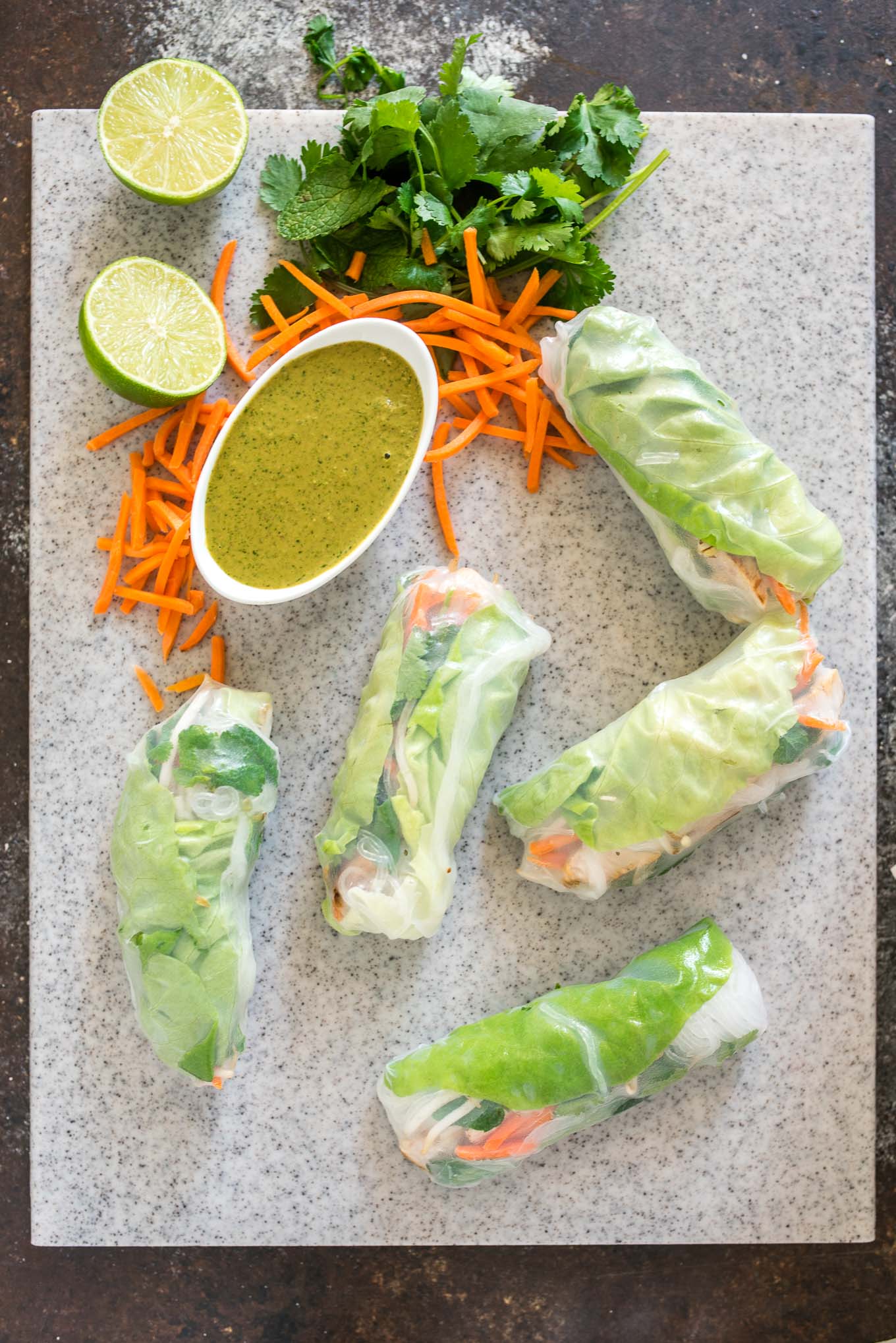 Turkey Summer Rolls with Cilantro Peanut Dipping Sauce are like a salad meets juicy grilled strips of turkey rolled up into one fresh and healthy roll.